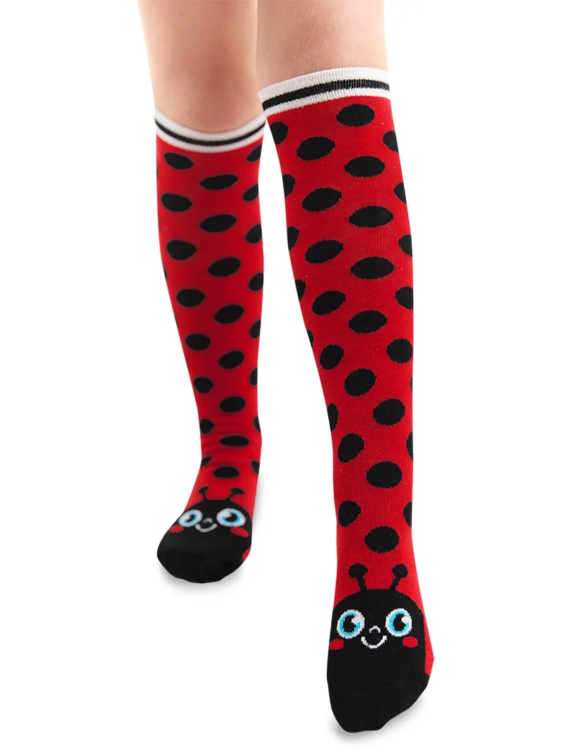 دينوكيدس جوارب بناتي بنقشة دعسوقة حمراء